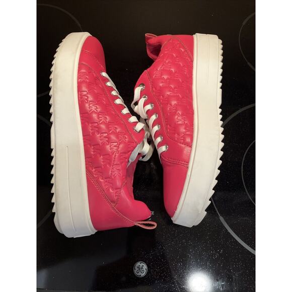 Michael Kors Emmett Nappa Puffy MK Logo Rubin Red Sneakers Shoes Flat Size 9 - Picture 7 of 9